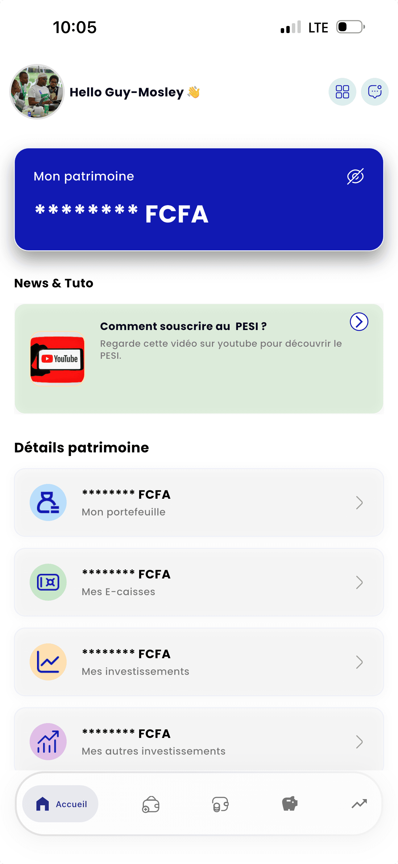 SmartFin App — écran d'accueil